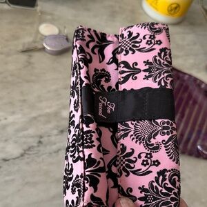 Too Faced Pink and Black Floral Cosmetic Pouch